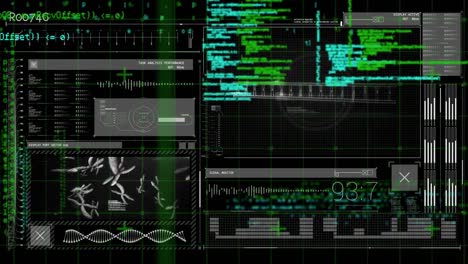 animación del procesamiento de datos científicos sobre un fondo oscuro