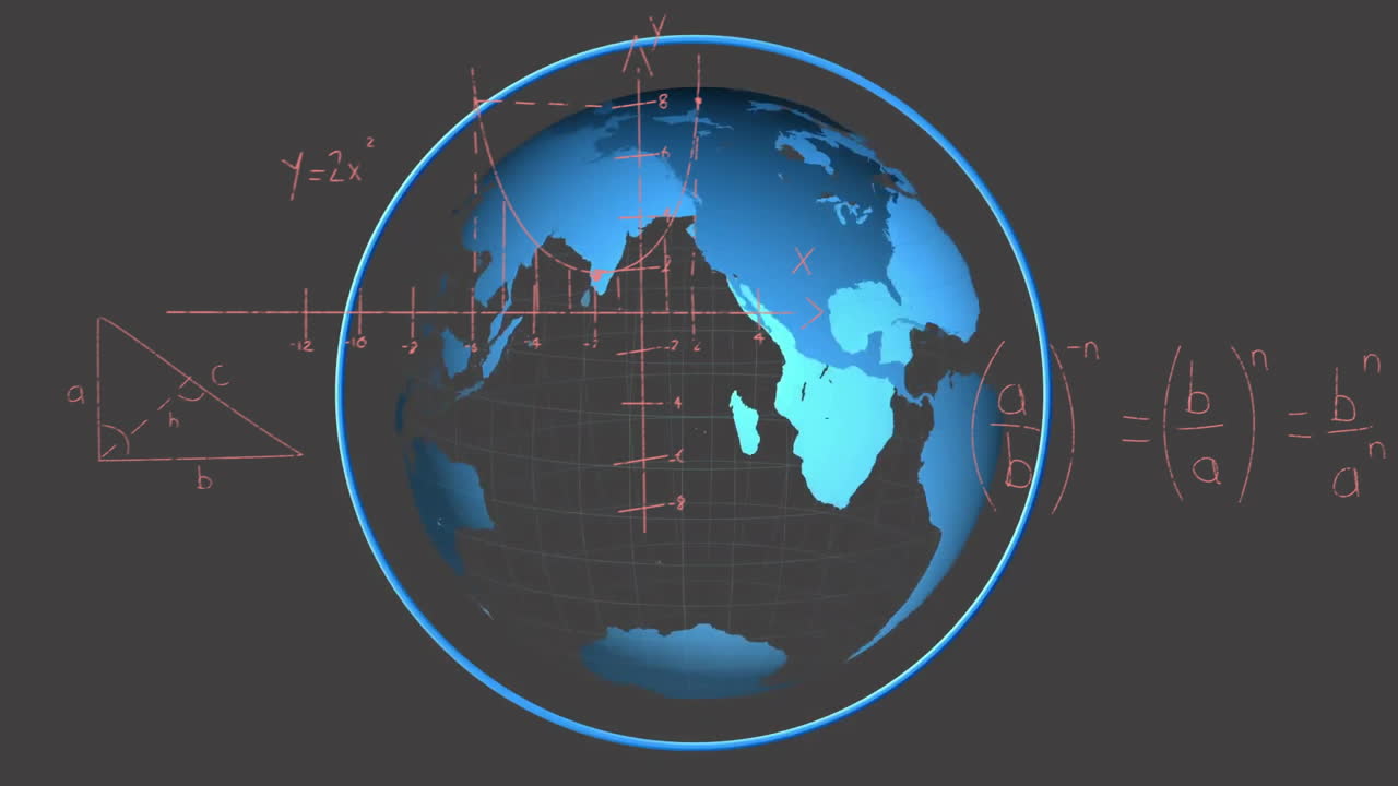 수학적 방정식과 기하학적 모양 회전하는 지구에 대한 애니메이션