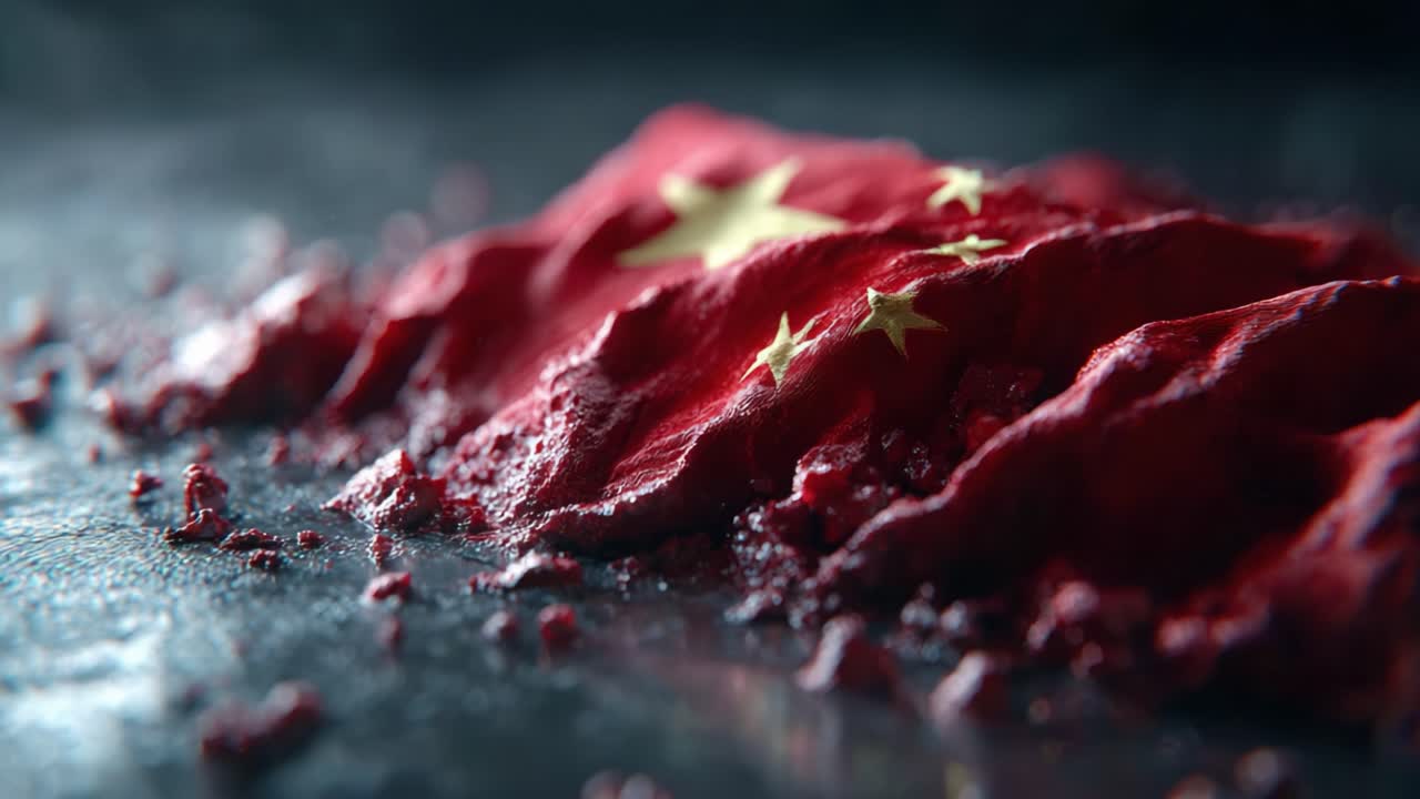 A Vibrant Representation of Cultural Pride: The Chinese Flag Depicted in Rich Textures and Bold Colors, Highlighting National Identity and Heritage Through Artistic Interpretation