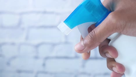 hand holding a white spray bottle with a blue nozzle