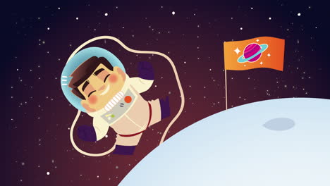 cute astronaut with saturn flag in planet character