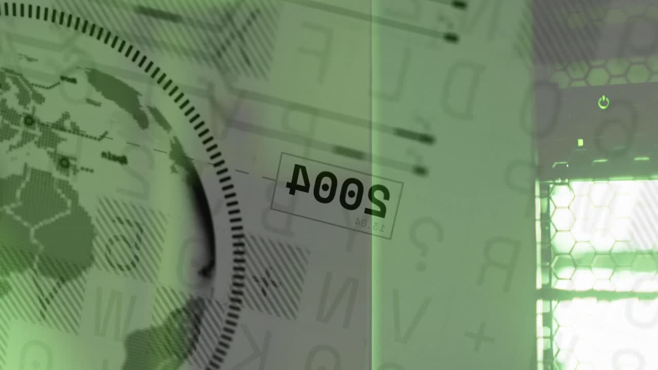 녹색 배경 위에 지구와 금융 데이터 처리의 애니메이션