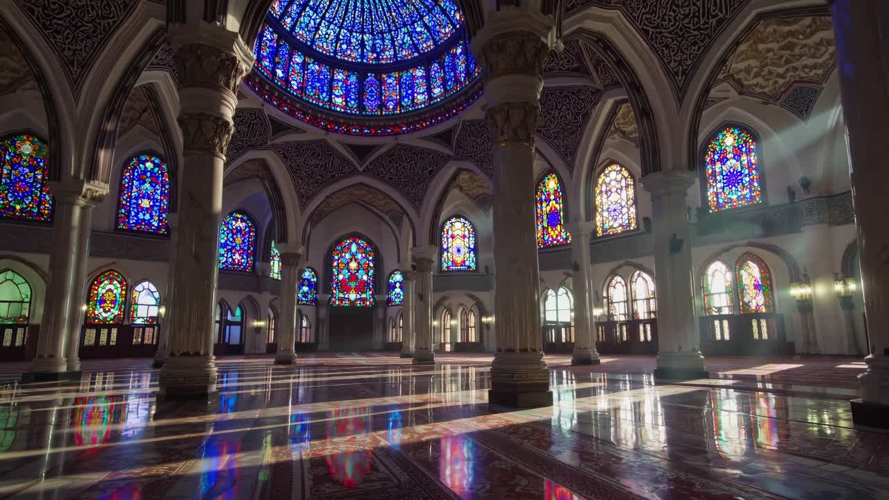 Stunning Interior of a Mosque with Stained Glass