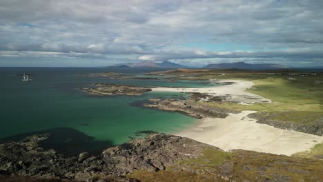 aerial sanna bay , sandy beach, west coast of scotland