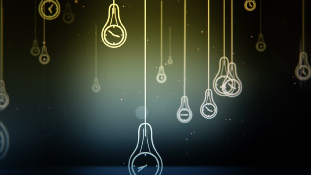 애니메이션 안의 시계 기호와 함께 전구 모양의 그룹