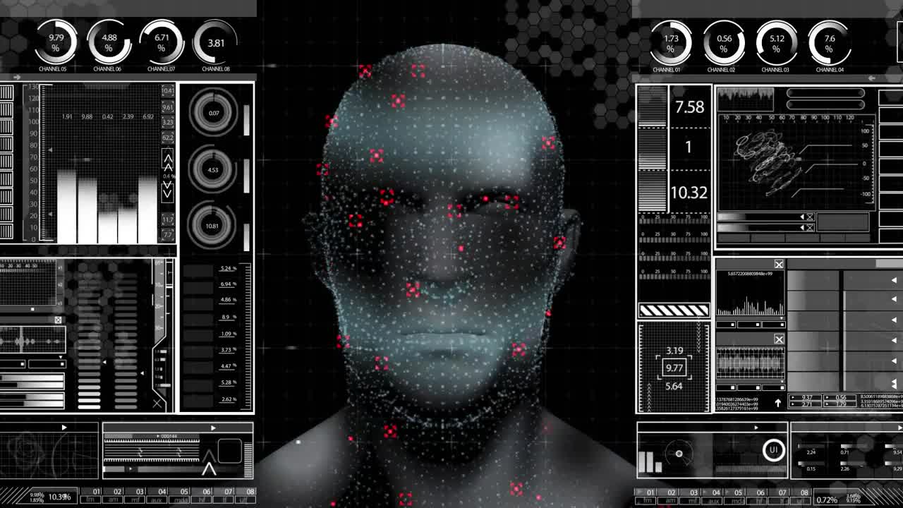 Animation of model of human head and data processing on interface