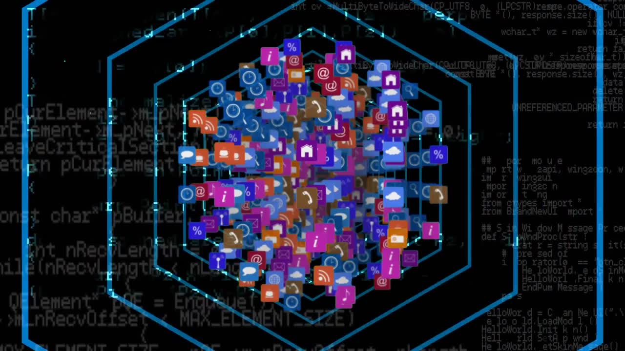 iconos y símbolos de internet en forma de esfera