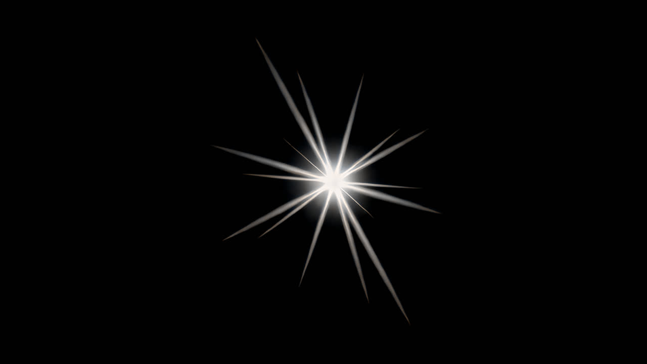 Bright starburst light effect animated overlay, transparent 4K video, alpha channel, ProRes 4444