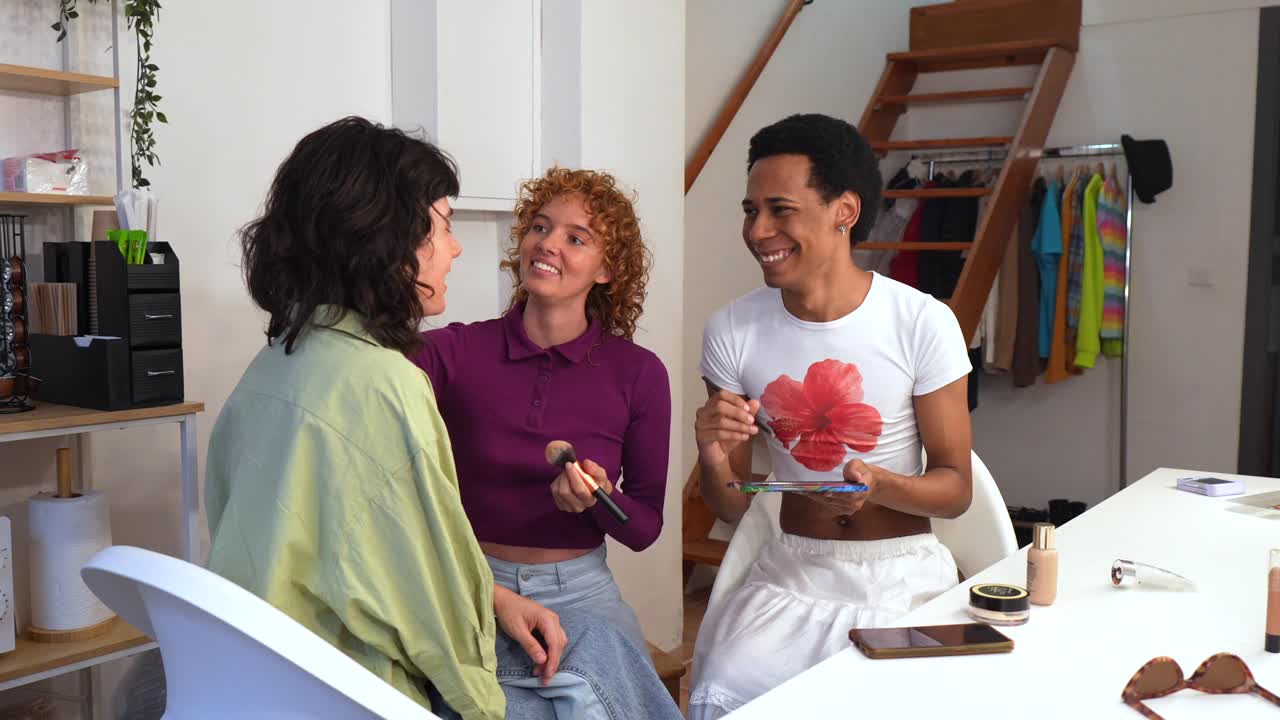 Friends doing makeup