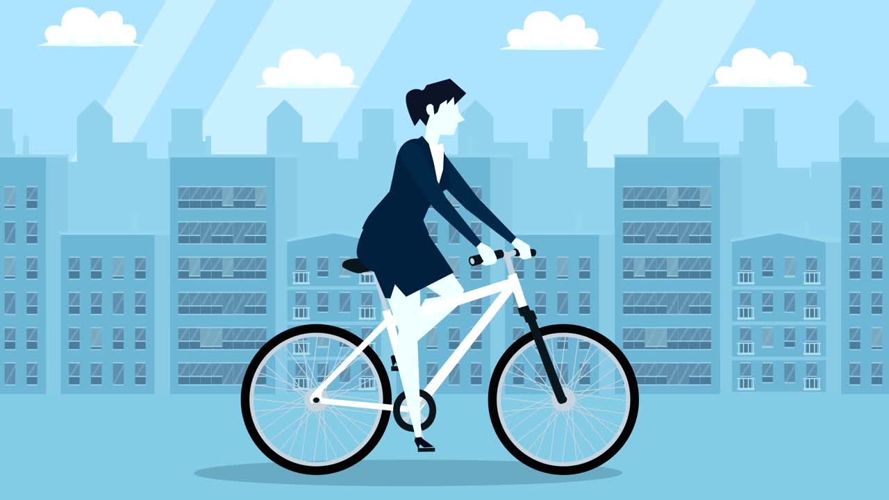 파란색 스타일 사업가, 색 자전거 타자, 평평한 만화 캐릭터 애니메이션