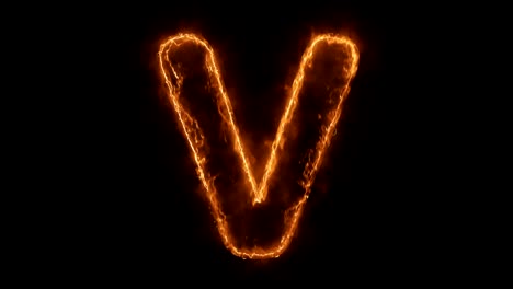 alphabet v word hot animated burning realistic fire flame loop.