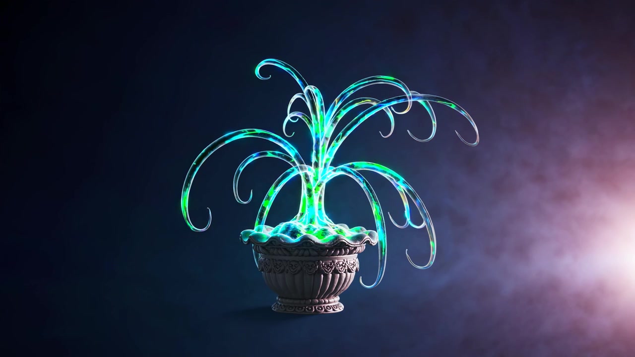 Pianta magica luminosa con luce blu e verde pulsante