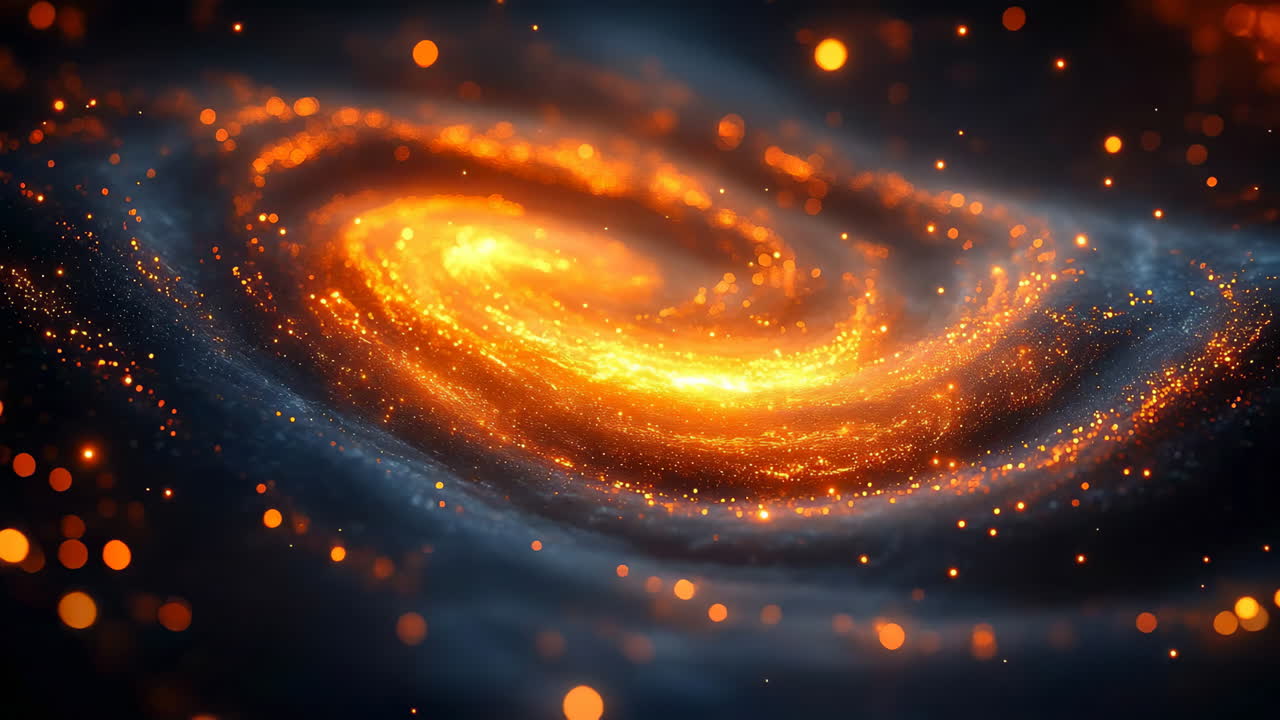Vivid orange cosmic swirl. Bright orange and golden swirls of cosmic matter create a stunning spiral in the dark expanse of space
