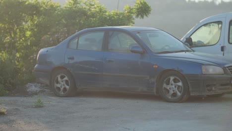 blue car sunset golden hour jerusalem mountains view