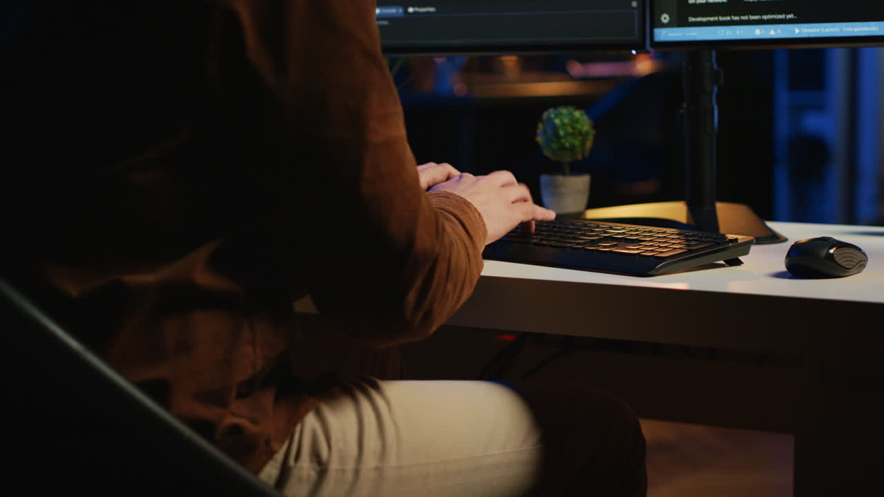 ingeniero de software escribiendo en los botones del teclado, escribiendo líneas de código, de cerca