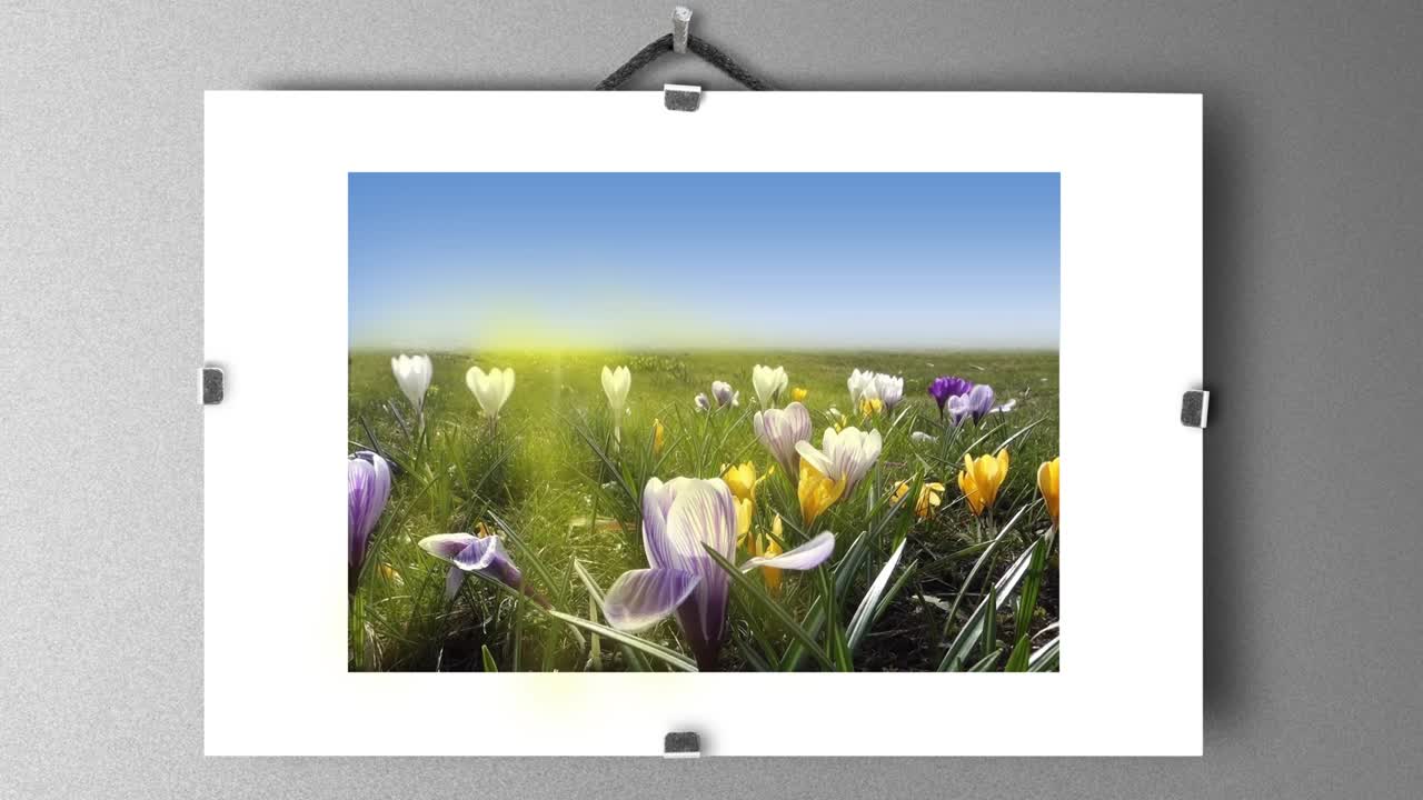 Landscape with crocuses and other flowers