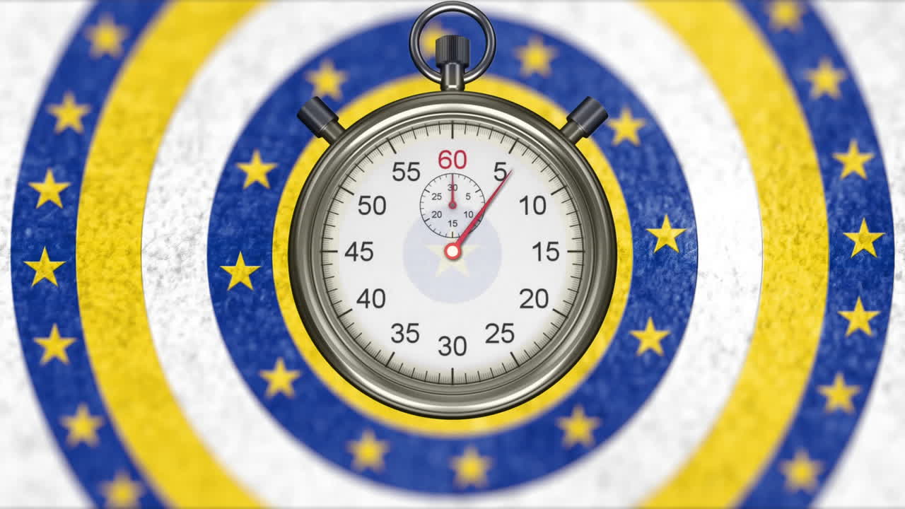 cronómetro contra las estrellas en círculos azules en movimiento