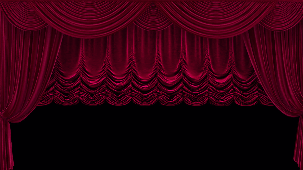 Velvet red theater curtains with lift up curtains with alpha channel