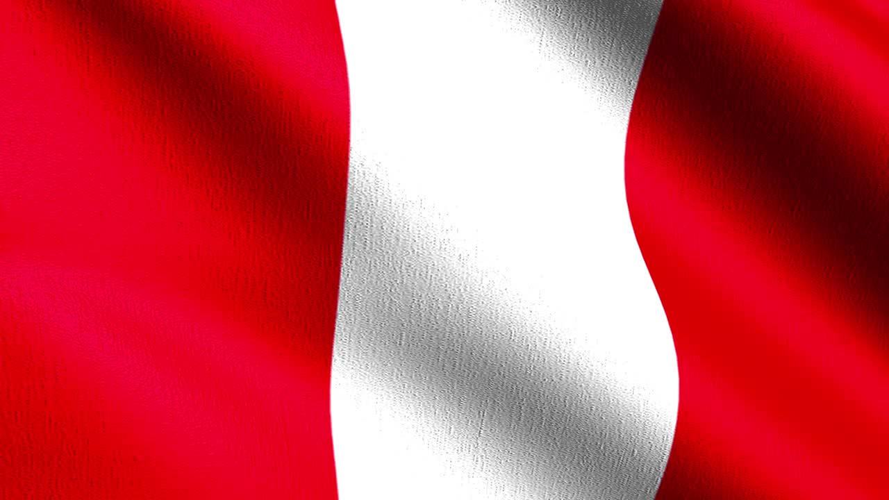 bucle sin costura 4k vdo. bandera nacional del peru soplando en el viento aislado. diseño abstracto patriótico oficial. ilustración de renderización 3d del símbolo de la señal ondulante.