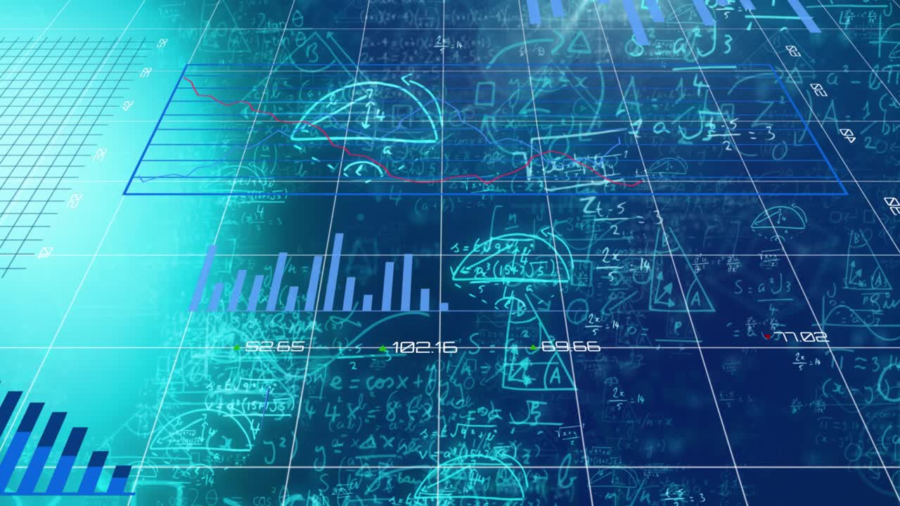 Animation of data processing and shapes over digital lorry on blue background