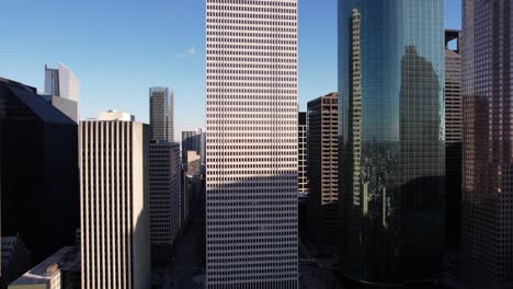 Drone-Shot-of-Houston-TX-USA-Downtown-Skyscrapers-and-Towers