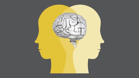 animation of brain over yellow faces on grey background