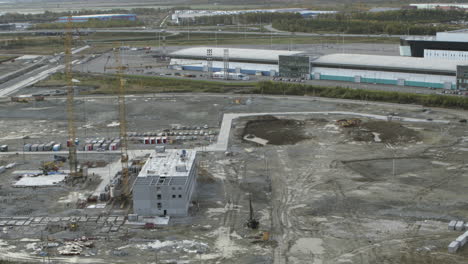 aerial view of construction site near airport