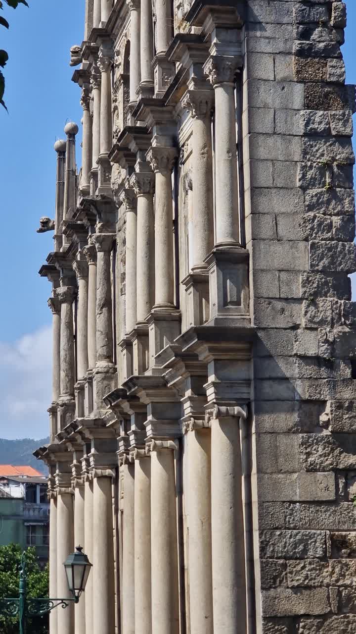 Vertical View, Ruins of Saint Paul's Landmark of Macao China, Remaining Walls of Catholic Church
