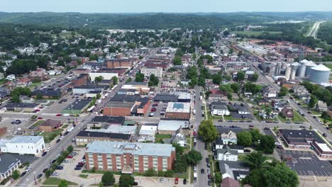 Logan,-Ohio,-aerial-drone-footage-of-the-downtown-and-surrouding-town