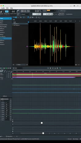 audio editing software interface showing waveform and timeline