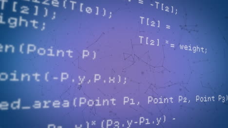 elaborazione del codice informatico e dell'animazione dei dati su sfondo blu