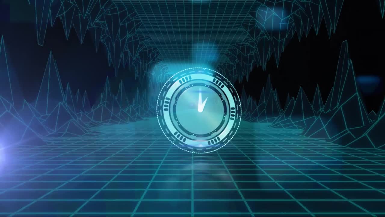 스 ⁇  스캐닝과 시계가 디지털 화면에서 빠르게 움직이는 애니메이션