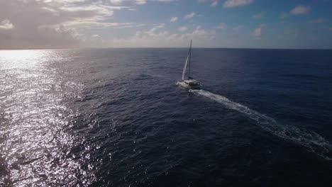 ocean skyline and sailing yacht aerial view