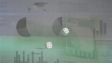animación del procesamiento de datos sobre billetes y dados