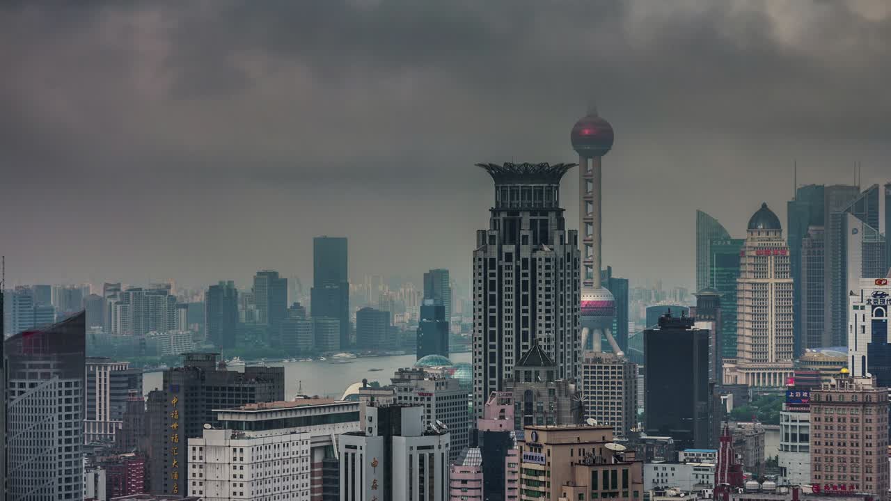 Ngày nhiều mây toàn cảnh time lapse 4K từ mái nhà Thượng Hải