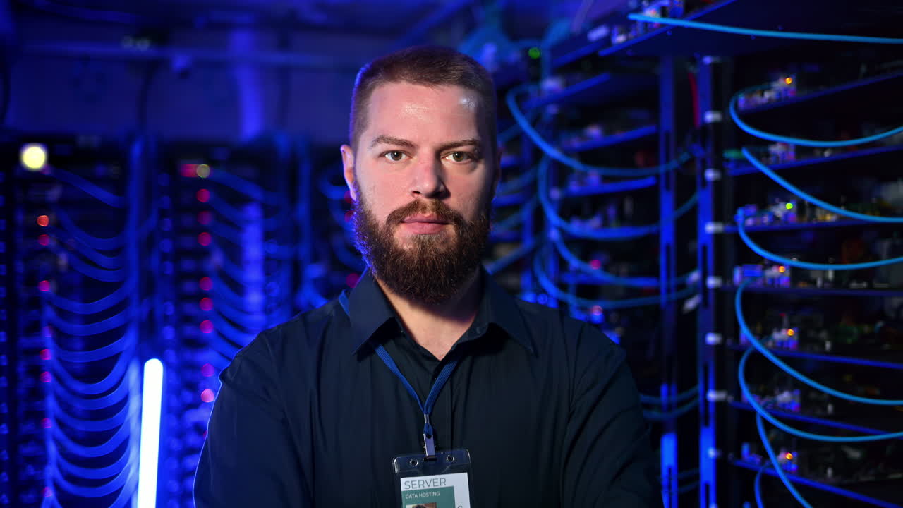 Man standing in a server room