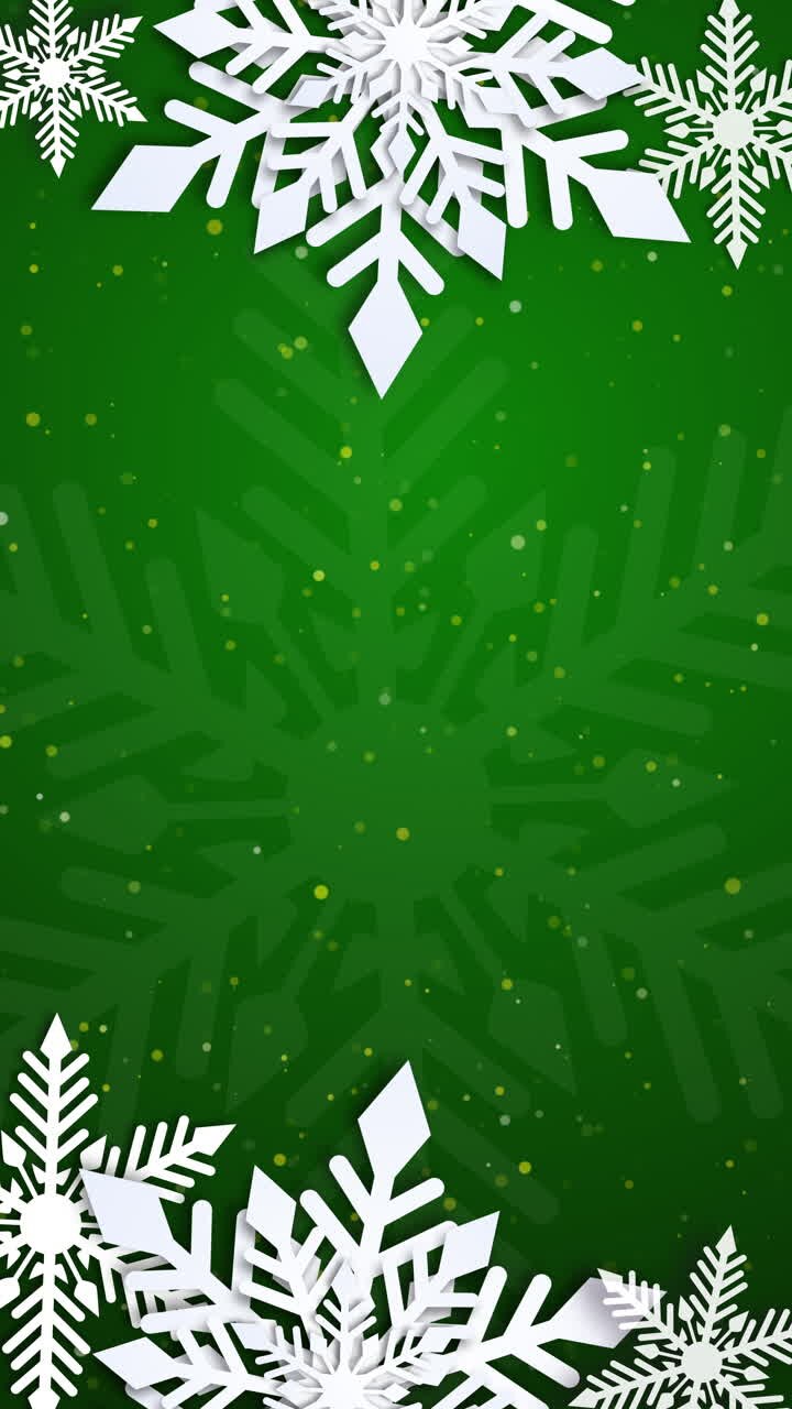 Green snowflake layout with paper-cut accents. Vertical video