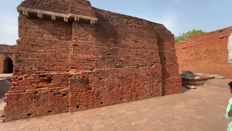 Wide-shot-of-the-ruins-of-Old-Nalanda-University-historic-Indian-architecture