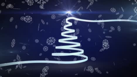 Animation-of-christmas-tree-and-snow-falling-on-blue-background