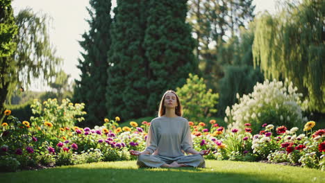 woman meditating in a beautiful garden