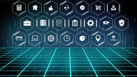 Animación-De-Iconos-De-Negocios-Sobre-Procesamiento-De-Datos-Sobre-Fondo-Negro