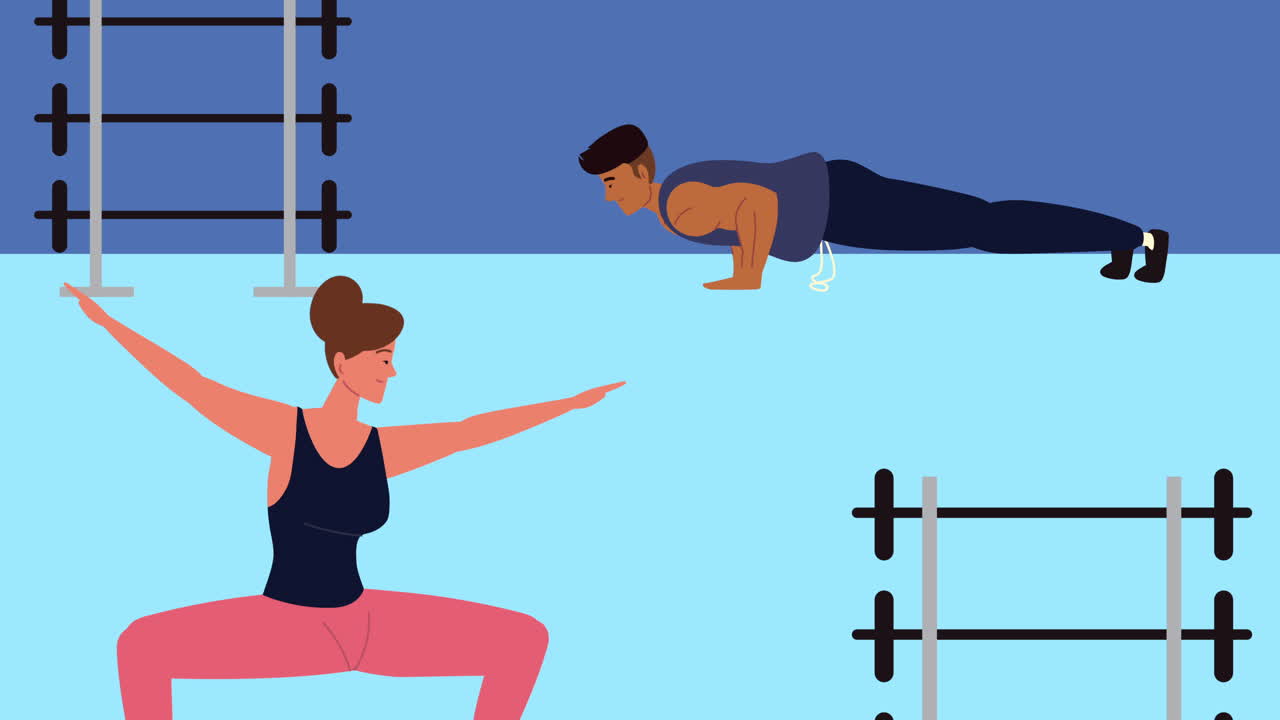 이 체육관에서 운동을 연습하는 캐릭터