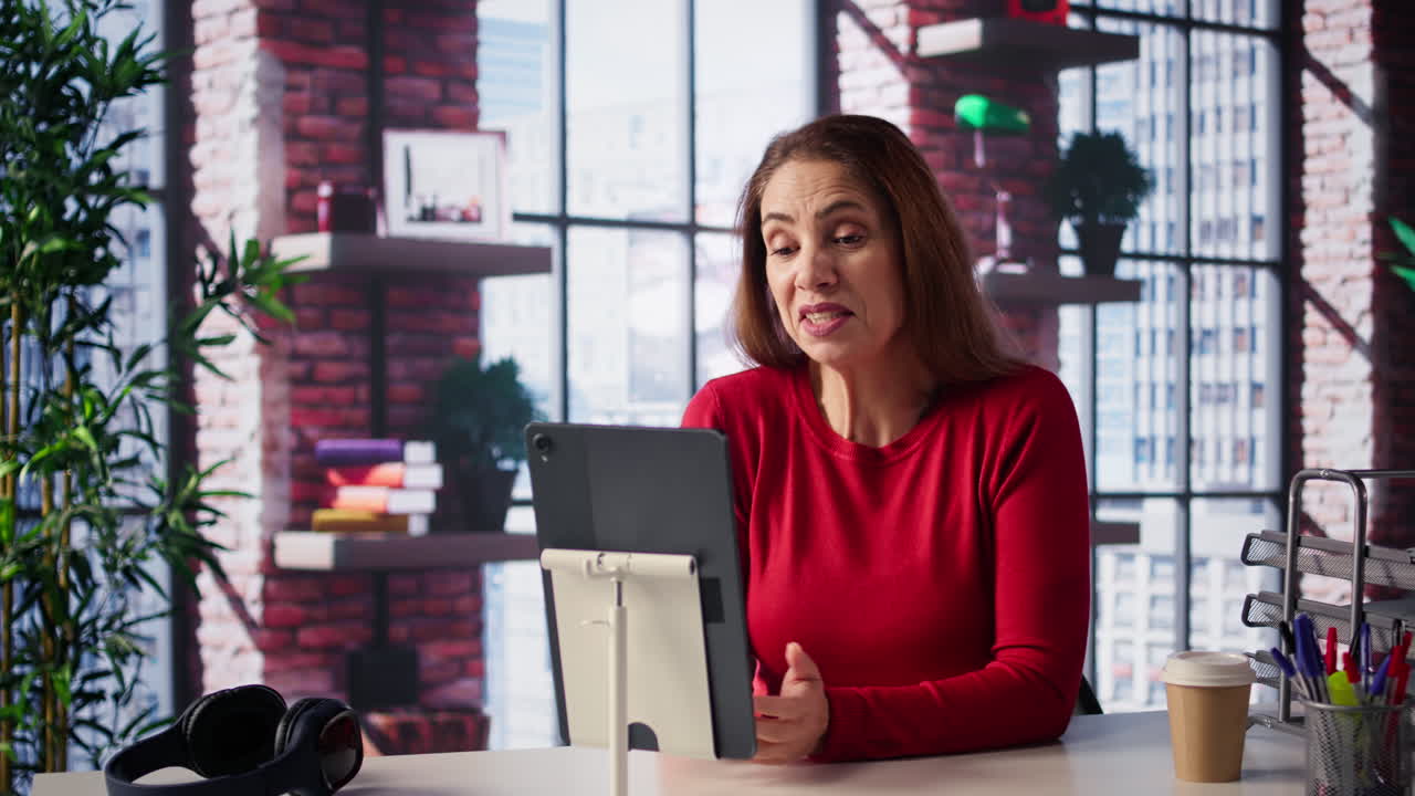 Woman on a Video Call with Tablet