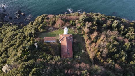 aerial lighthouse across sea