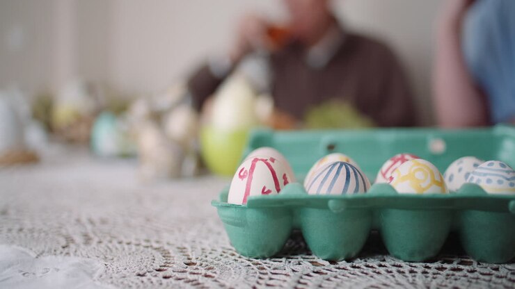 Happy Easter Senior Man And Woma Eating Easter Holiday Breakfast 3