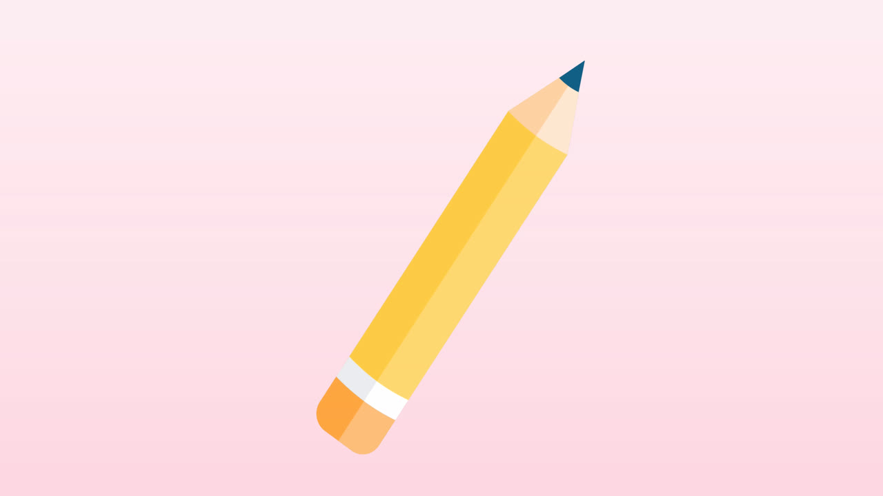 분홍색 그라디언트 배경에서 복사 공간에 대해 떠다니는 여러 개의 연필 아이콘의 애니메이션