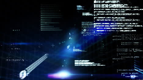 Animation of lines of changing digital information and binary numbers on a black background
