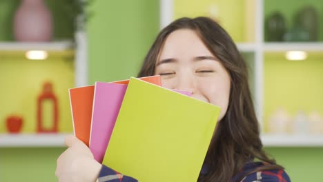 funny and cheerful asian schoolgirl.