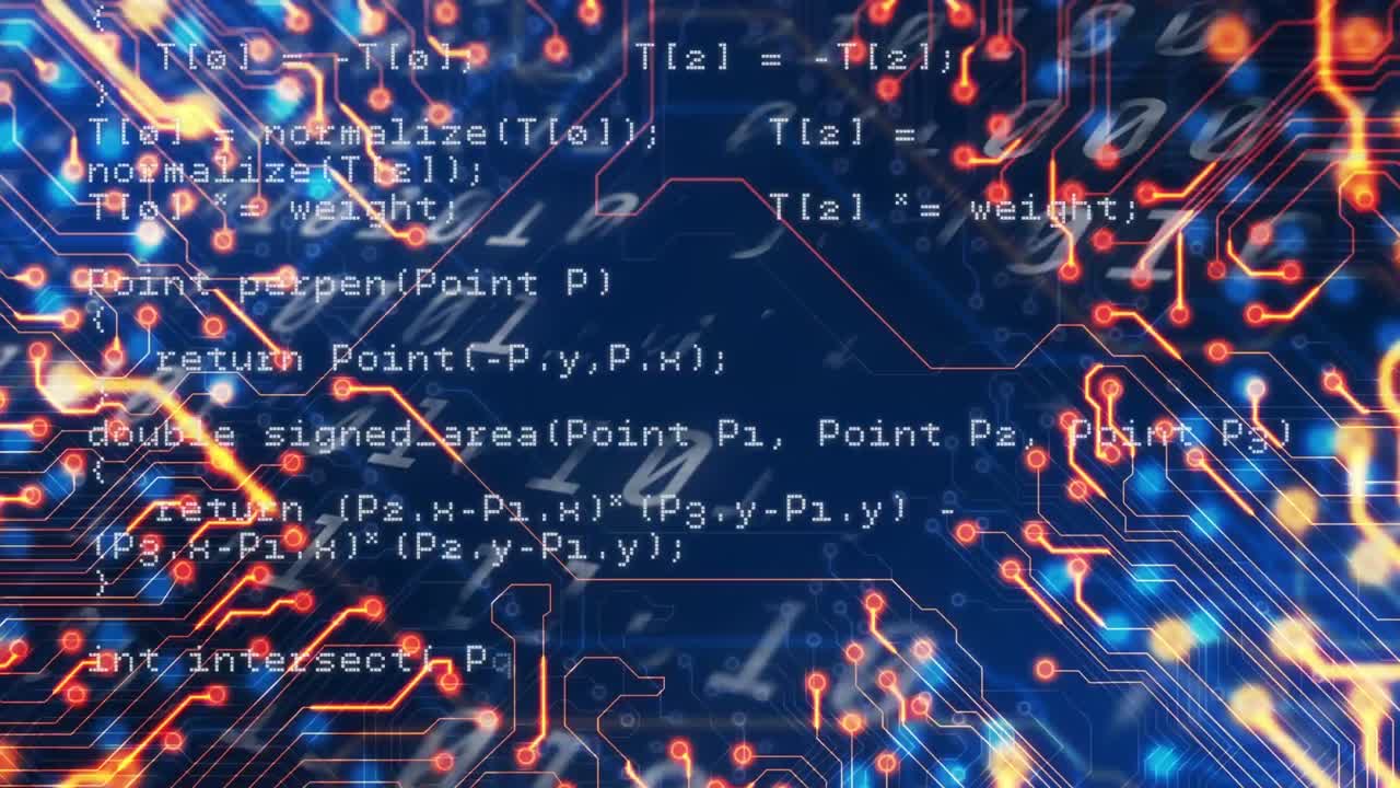 Animation of data processing on black background