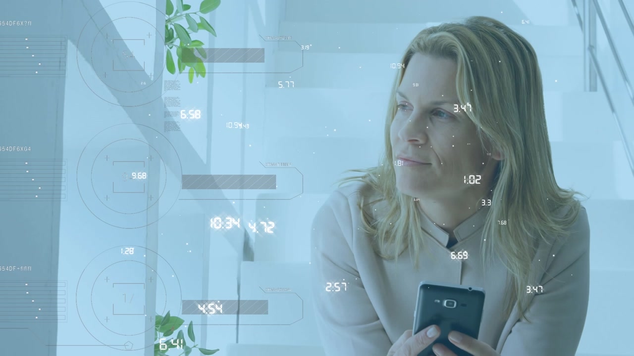 Animation of network of connections and globe over caucasian women using smartphone